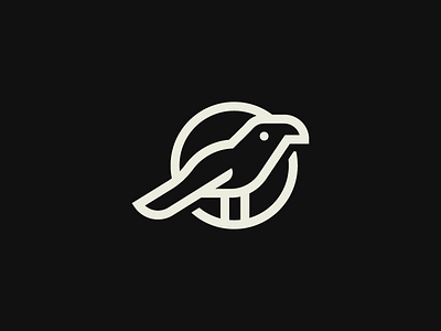 Raven animal bird circle crow icon line logo minimal raven symbol thick