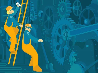 Maintenance Mode contrast factory gears illustration modern shift times vector workers