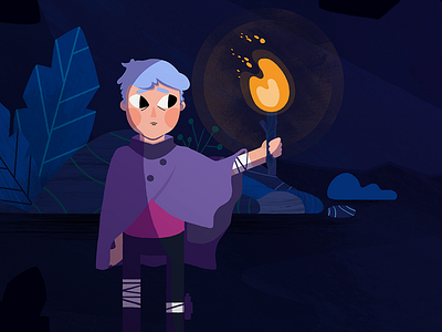 cave and torches. 2d aftereffects animation design minimal motiondesign plants ui women