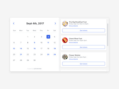 Calendar widget calendar design events product tickets ui ux widget