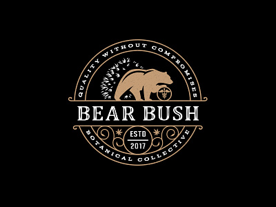 Bear Bush (ver 1) animal bear bush cannabis classic distillery label leaf logo luxury vintage