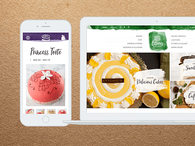 Ettore's Bakery & Café bakery cafe cakes desktop e commerce hello beautiful kraft paper mobile raleway tablet watercolor