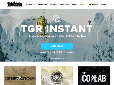 TGR Instant Platform action sports proxima nova skiing snowboarding teton gravity research tgr typography ui ux web design