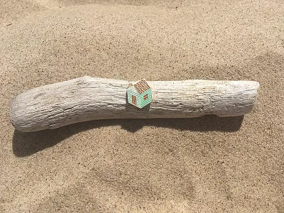 Isometric Cabin Visits the Beach beach cabin cabin pin driftwood enamel pin isometric lake michigan log cabin michigan tiny house