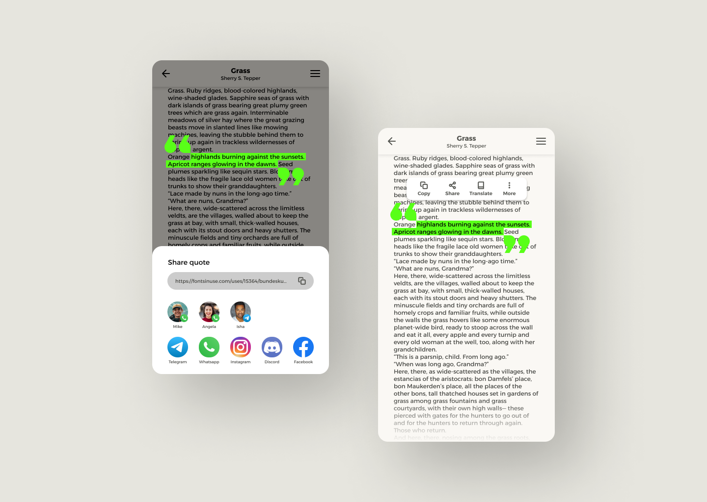 DAILY UI #010 | Social Share green highlight read share socials ui