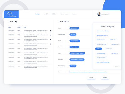 Timesheet App app application blue creative desktop app entry log timelog timesheet ui ux