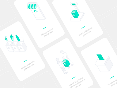 Junk Platform Onboarding app green icon illustration isometric junk onboarding trash ui uidesign walktorugh