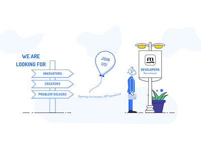 Recruitment blue creators developer innovators interview join us line mallow problem solvers recruitment we are looking for