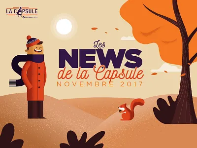 Illustration for "la Capsule" autumn illustration orange squirrel