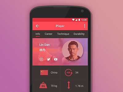 Material Design: Sport App android app black google material interface interface design material mobile app red ui design