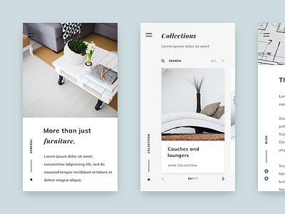 Furniture Frontpage - Mobile clean ecommerce furniture interface minimal mobile redesign responsive shop simple ui