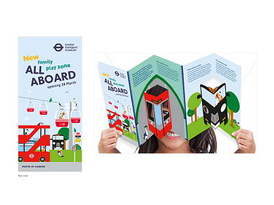 All Aboard leflet flyer illustration kids leaflet london london transport museum pop up leaflet print typography