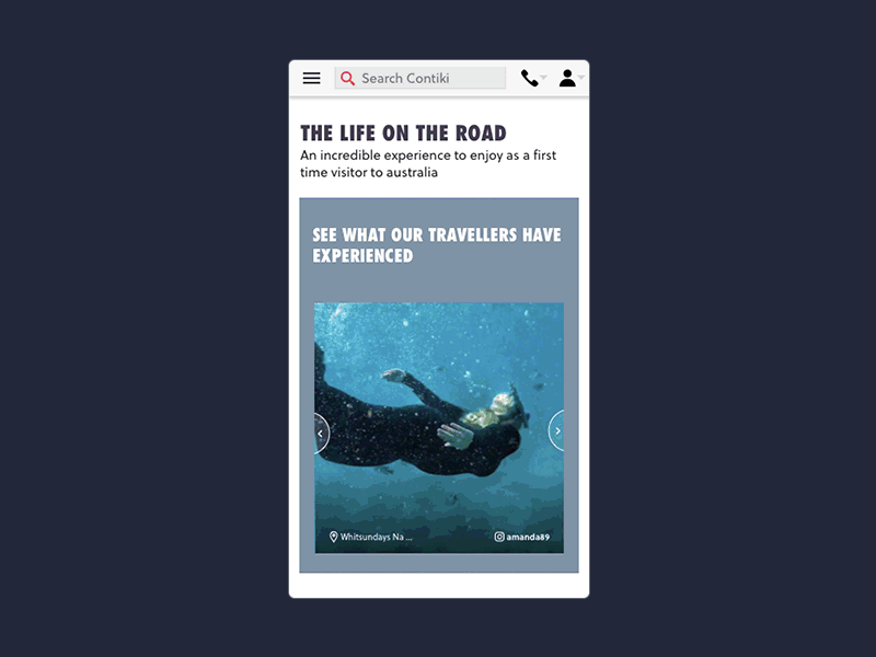 Image Gallery on mobile (responsive site) animation carousel gallery image gallery instagram mobile overlay popup responsive design travel widget