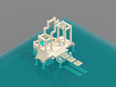 Palace 3d building illustration render voxel voxelart water