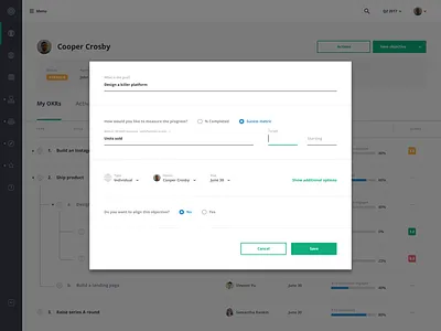 Add new objective modal add admin desktop dialogue form modal okr popup task ui ux web