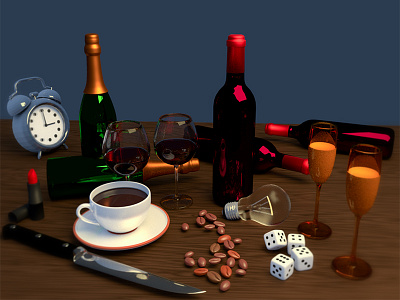 Objects 3d blender coffee model modeling objects realism render sculpt texture wine