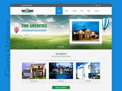 Guru Homes Website Design apartment website green website homes mobile website modern website parallax website property website sky blue ui design web design website design website mockup