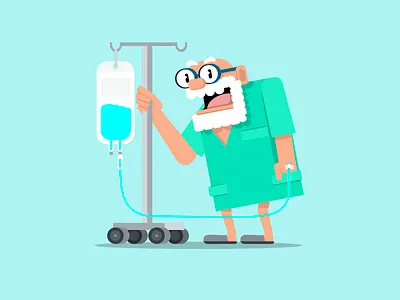 Elderly Man Patient With A Dropper Admitted To Hospital catheter dropper elderly flat design nightgown patient physiological serum