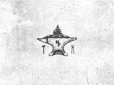 Blacksmithing and Leatherworks Shop Logo Concept anvil blacksmith forge iron mountain pine rust steel timber wild