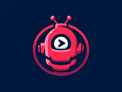 Robot Cyclops - Happy 2 cyclops illustration logo mark play button red robot smile