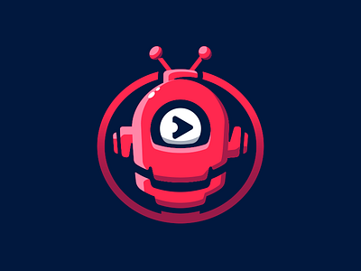 Robot Cyclops - Happy 2 cyclops illustration logo mark play button red robot smile