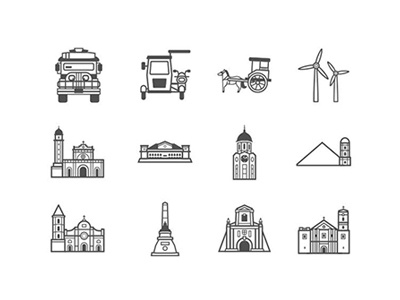 Philippine Landmarks and Transportation Icon Set clean icon icon set iconography icons landmarks manila minimalist philippines transportation