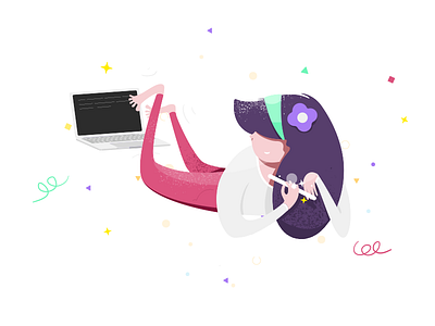 Hacker Girl coding developer fun girl hacker happy illustration laptop lying nails woman young