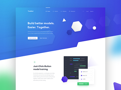 💫 TinyMind — preview blue clean header hero homepage landing page layout purple tonik ui ux web website