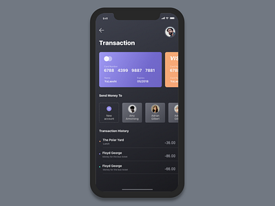 Transaction bank card drak pay transfer ui