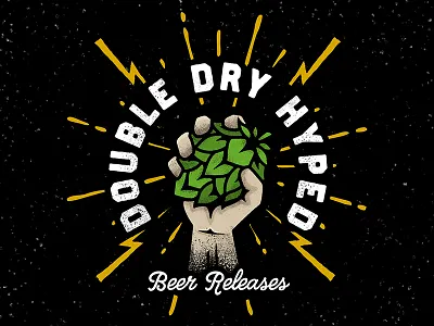 Double Dry Hyped logo exploration badge beer brewery double dry hopped fist hand hops hype hyped lightning