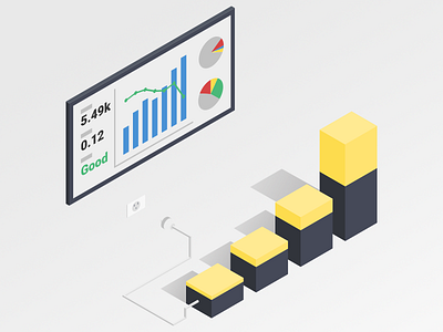 Performance illustration analytics chart dashboard graph isometric outlet pie power statistics stats trading