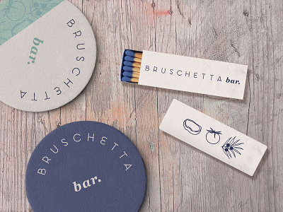 Bruschetta Collateral bar branding bread bruschetta circular logo coasters hand drawn illustration linework logo matches restaurant