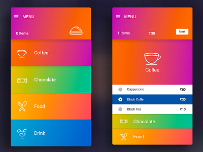 Restaurant food ordering app UI gradients illustrator photoshop ui design ux design