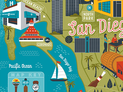 San Diego brewery map illustration map