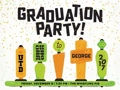 Party Invite bar beer cheers confetti graduation illustration invitation party tap texture