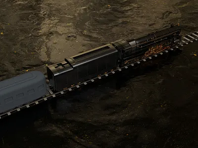 Train cinema 4d gold redshift reflection terrain train