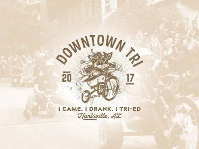 Downtown Tri biker downtown drinking huntsville illustration logo raccoon race retro tri tricycle vintage