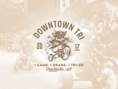 Downtown Tri biker downtown drinking huntsville illustration logo raccoon race retro tri tricycle vintage