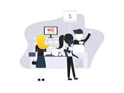 Checkout Illustration characters checkout groceries grocery grocery store illustration people popspots vector