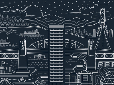 Vancouver cityscape illustration illustration monoline