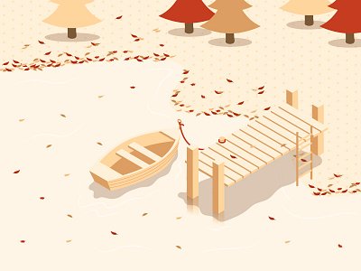 Autumn lake autumn boat color colorful colors illustration isometric leaves nature tree wind