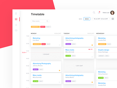 University Timetable 7ninjas calendar dashboard education filters labels timesheet timetable university