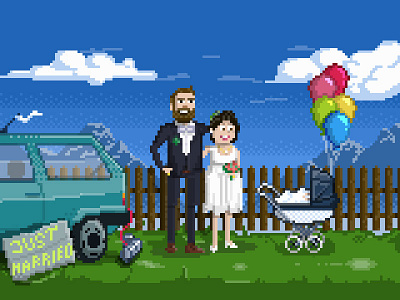 Just Married card marriage pixel wedding