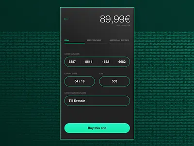 Credit Card creditcard dark green interface mobile numbers pay ui