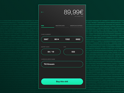 Credit Card creditcard dark green interface mobile numbers pay ui