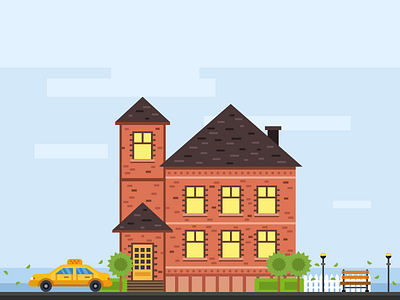 House Landspace art build city flat house illustration landscape taxi vector