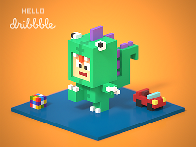 Dino Kid - First Shot 3d character children dinosaur kids voxel voxelart