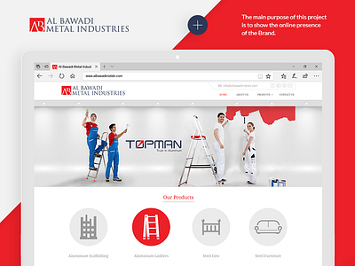 Al Bawadi Metal Industries Website Design aluminium ladders aluminium scaffolding metal industries website mobile website modern website parallax website red simple website ui design web design website design website mockup