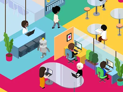 Slack - Where Work Happens art brand character colors design drawing illustration illustrator isometric photoshop vector