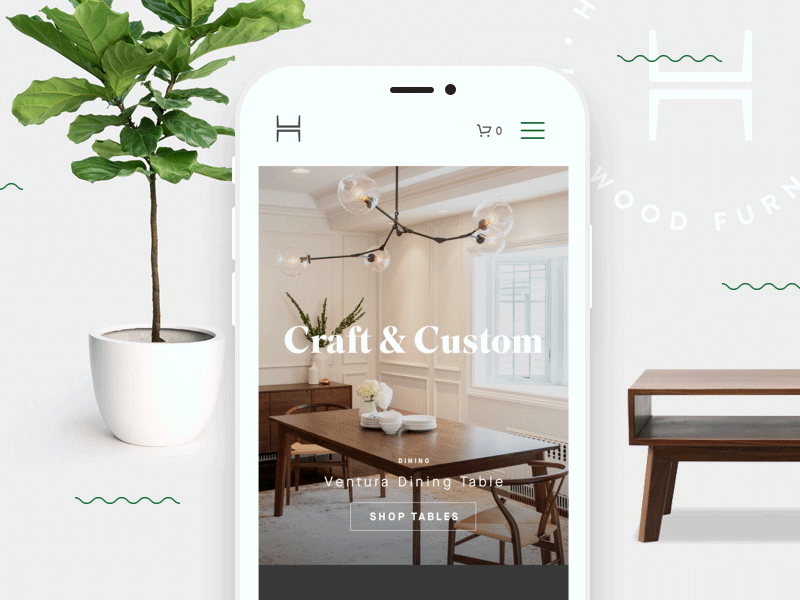 Hedge House Mobile furniture minimal prototype web design